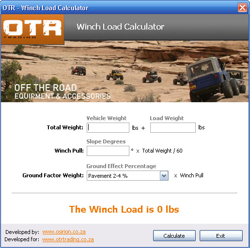 Off The Road Winch Load Calculator screenshot